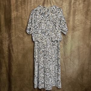 Liz Roberts Vintage 80s Abstract Animal Print Shirtwaist Dress Midi Short Sleeve